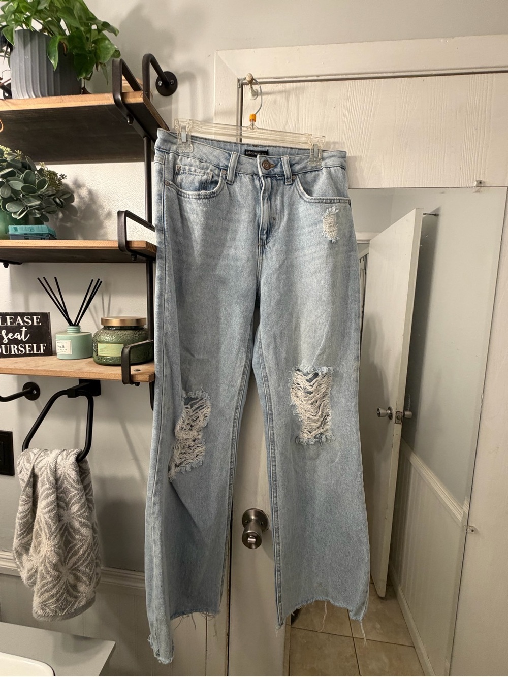Sincerely Jules Light Blue Distressed Wide Leg Jeans